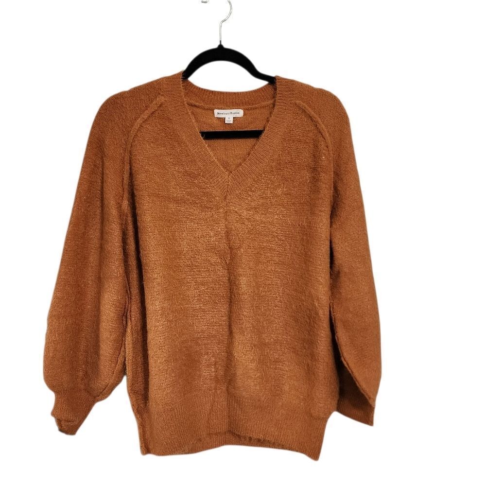Newbury Kustom Sweater M Orange V-neck Oversized Cozy